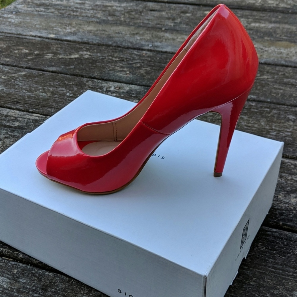 Red Peeptoe Pumps